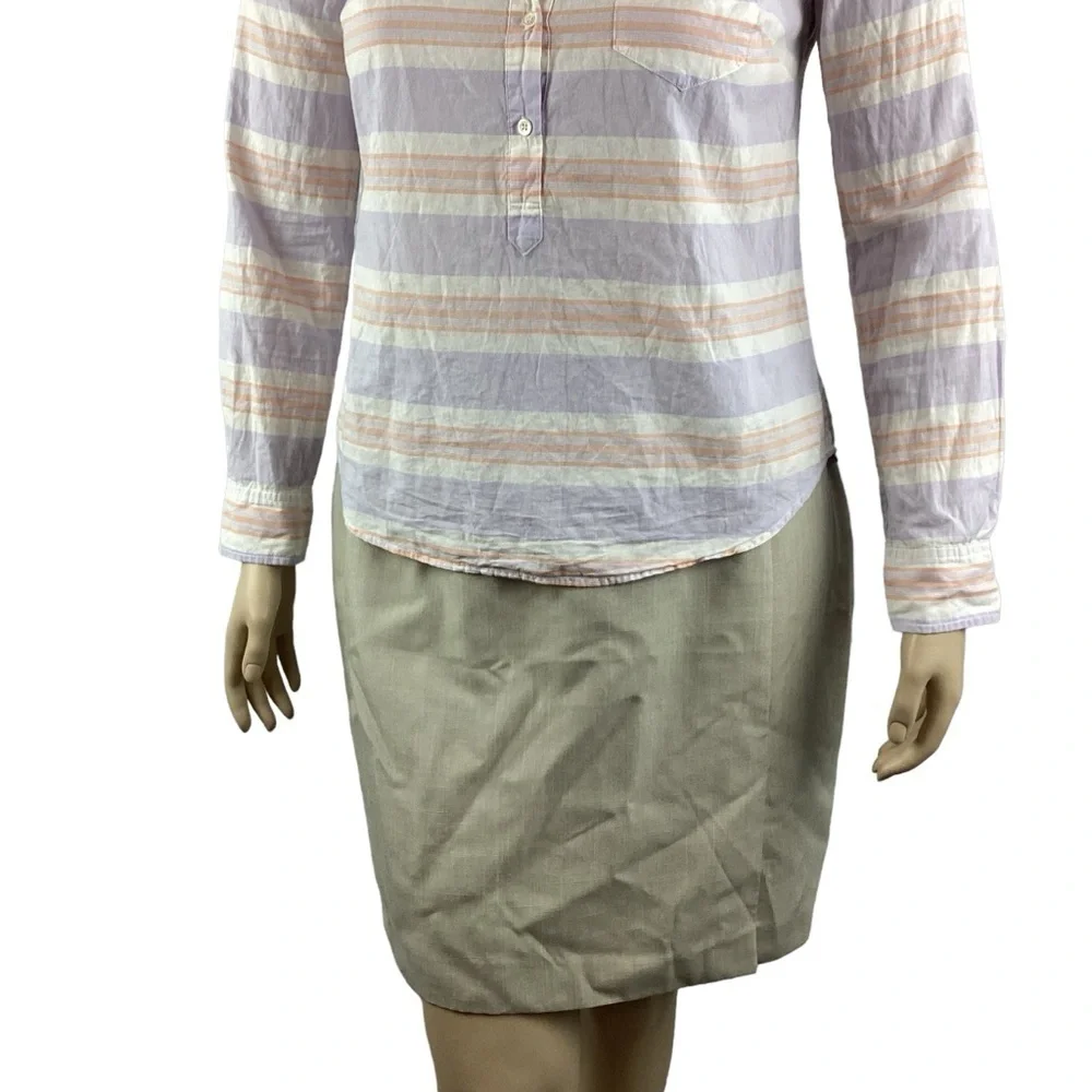 J.Crew Popover Top Size 12 Purple Stripe Cotton